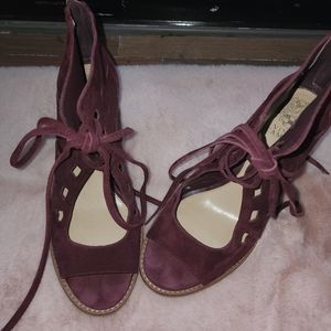 Vince Camuto lace up open toe booties